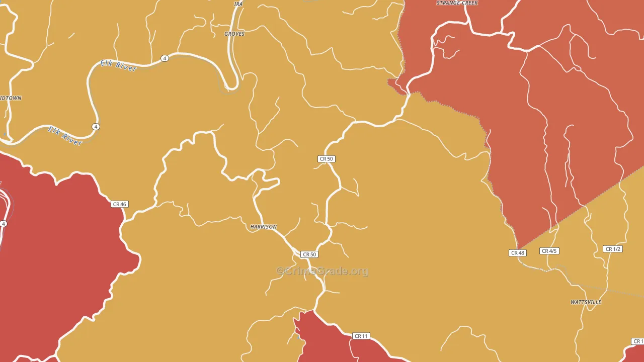 Harrison, WV Map of Burglary Rates