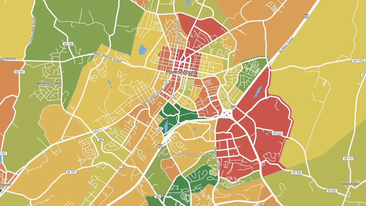 Harrisonburg City, VA Map of Burglary Rates