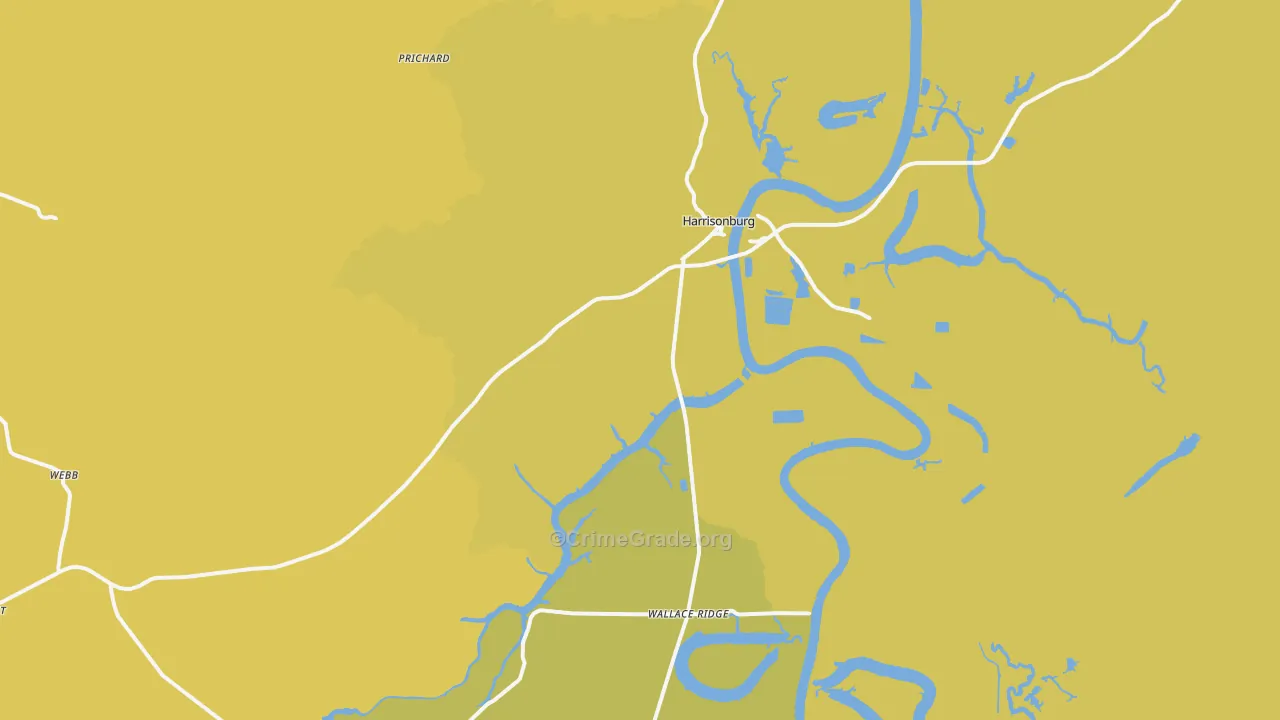 Harrisonburg, LA Map of Burglary Rates