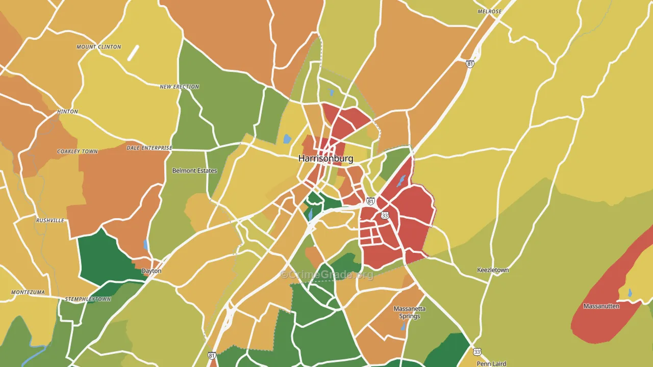 Harrisonburg, VA Map of Burglary Rates