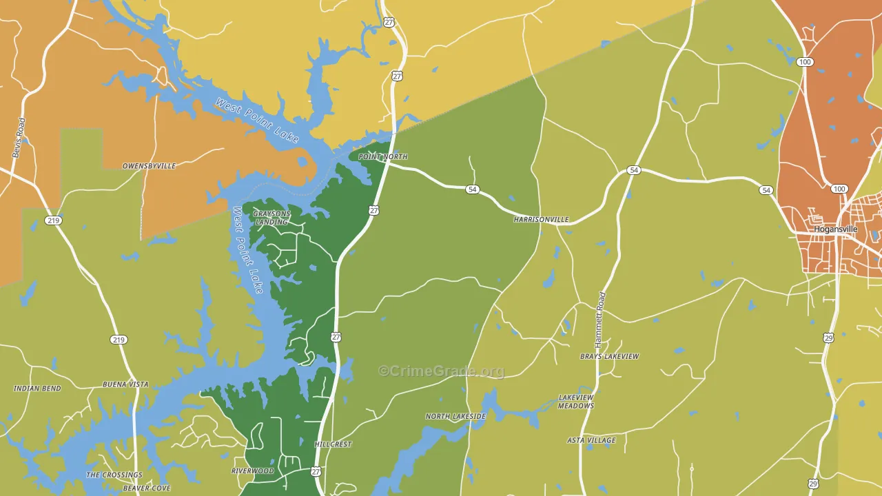 Harrisonville, GA Map of Burglary Rates
