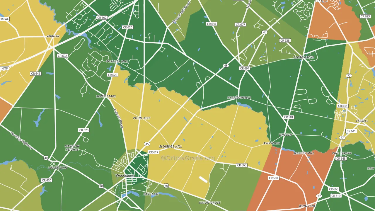 Harrisonville, NJ Map of Burglary Rates