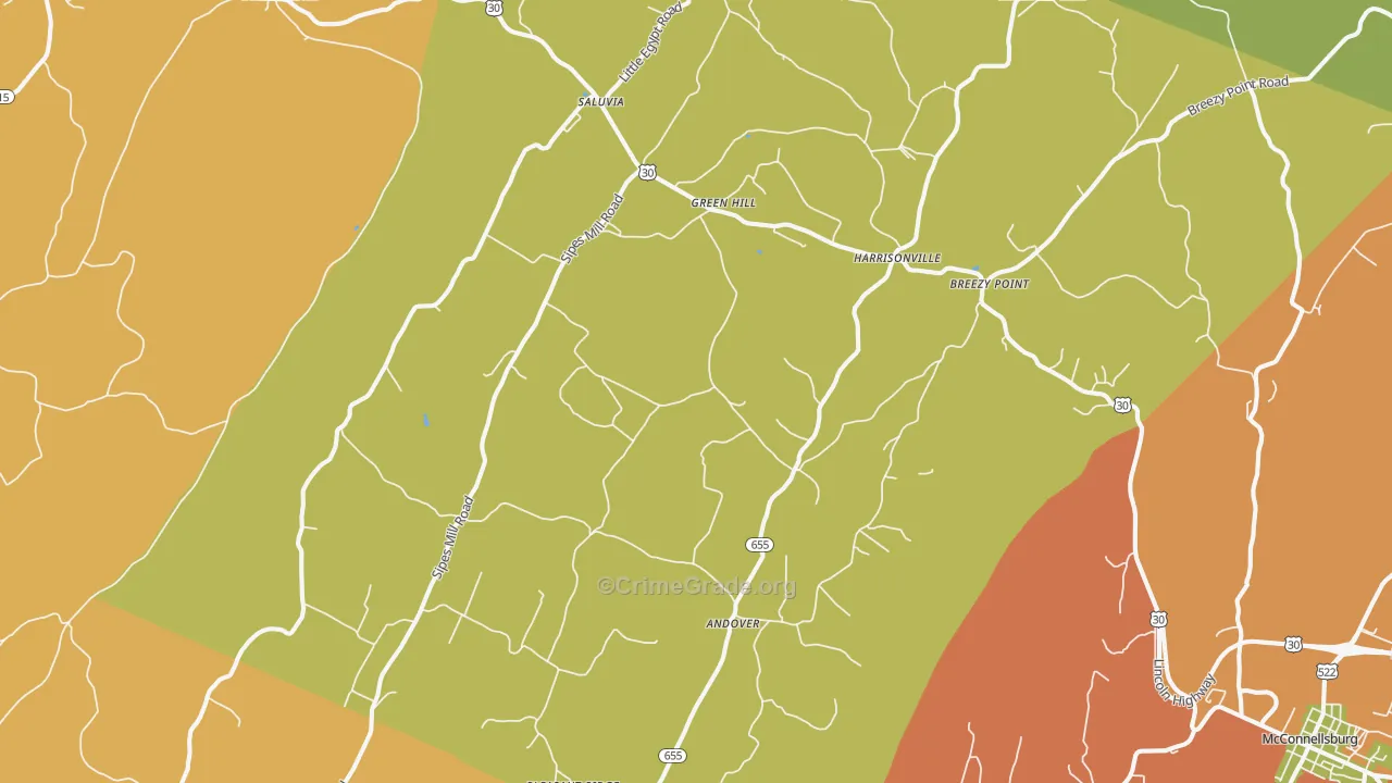 Harrisonville, PA Map of Burglary Rates