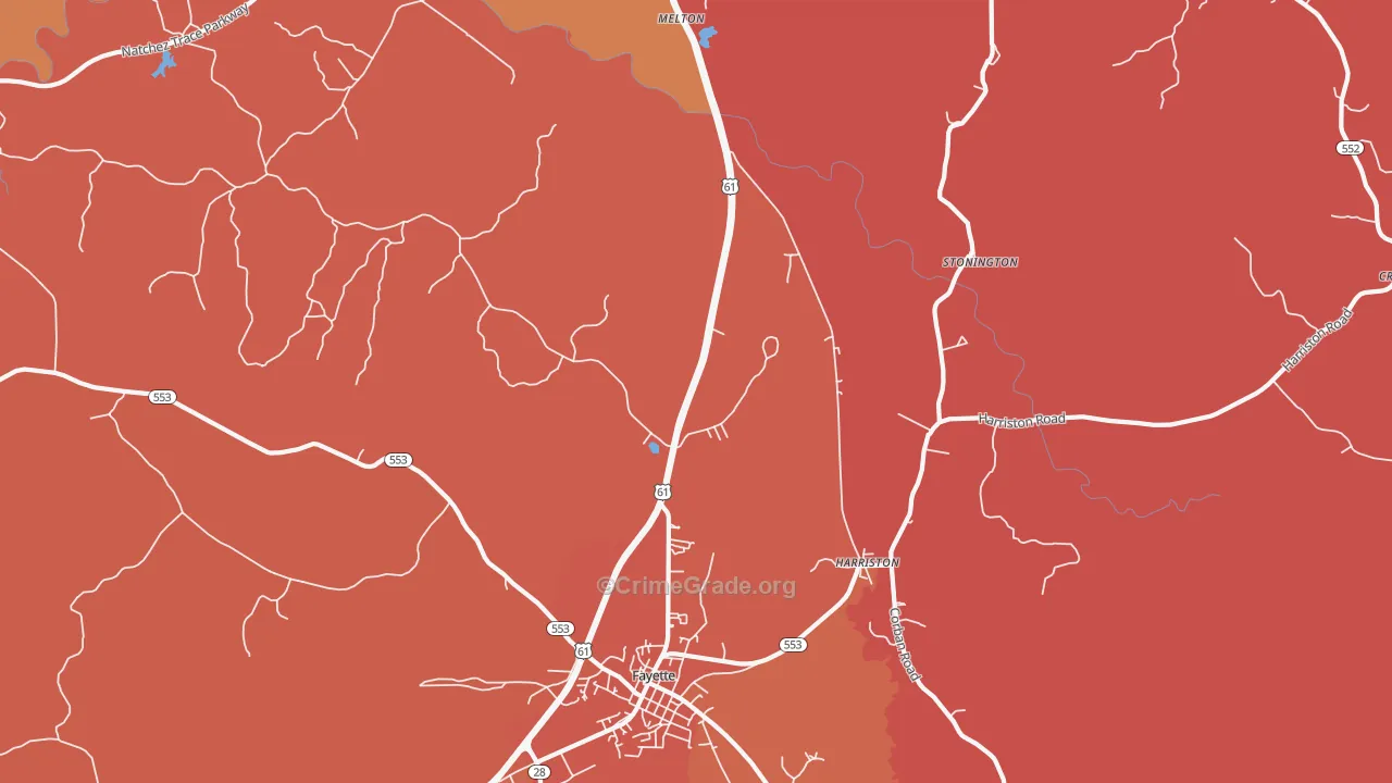 Harriston, MS Map of Burglary Rates