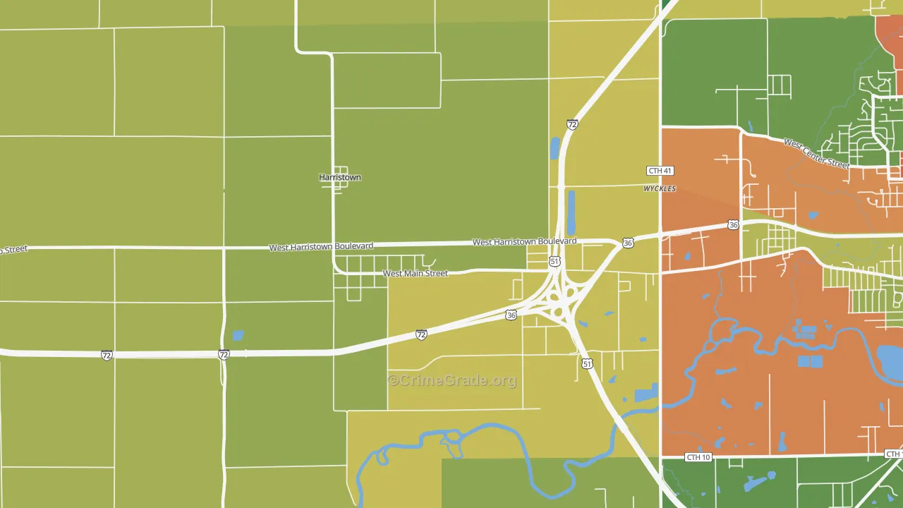Harristown, IL Map of Burglary Rates