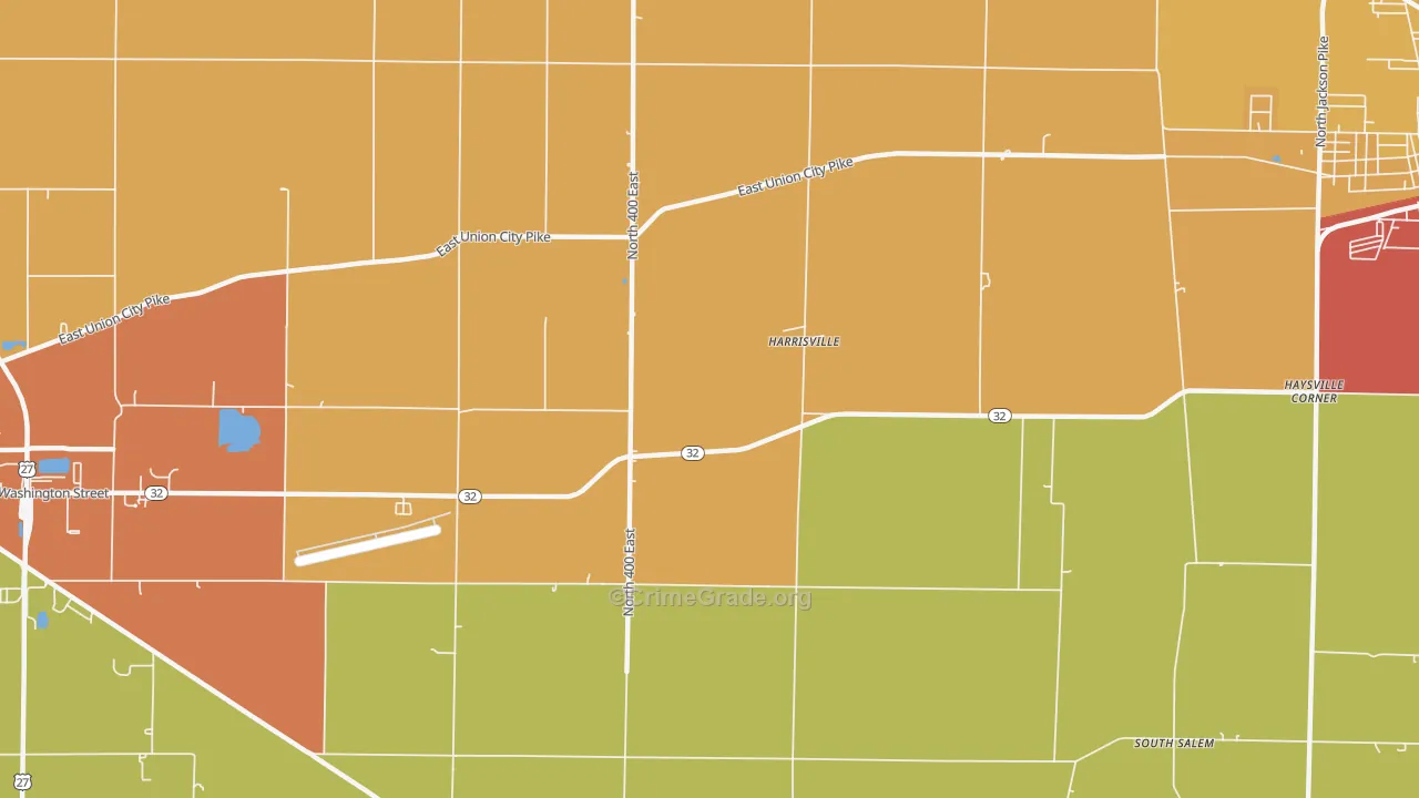 Harrisville, IN Map of Burglary Rates
