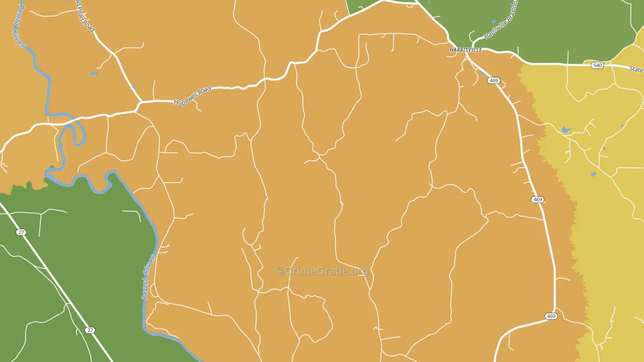 Harrisville, MS Map of Burglary Rates