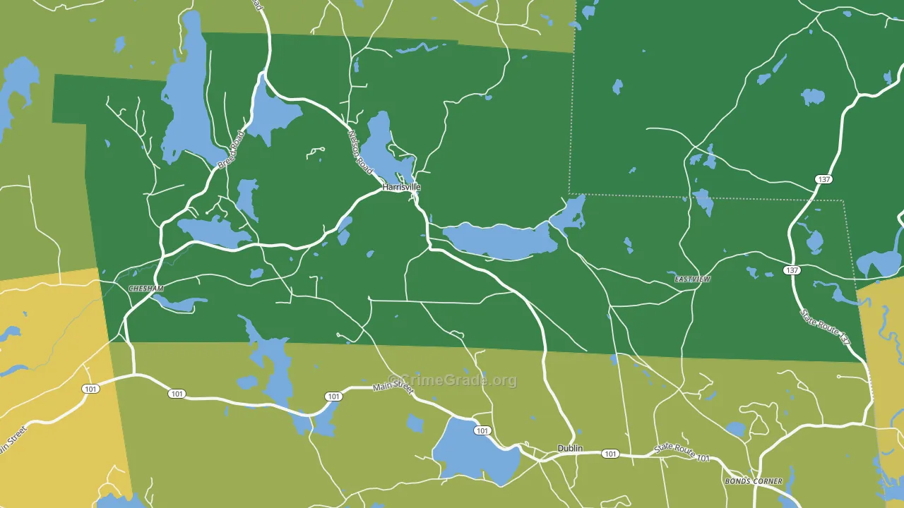 Harrisville, NH Map of Burglary Rates