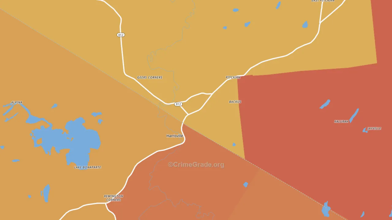 Harrisville, NY Map of Burglary Rates