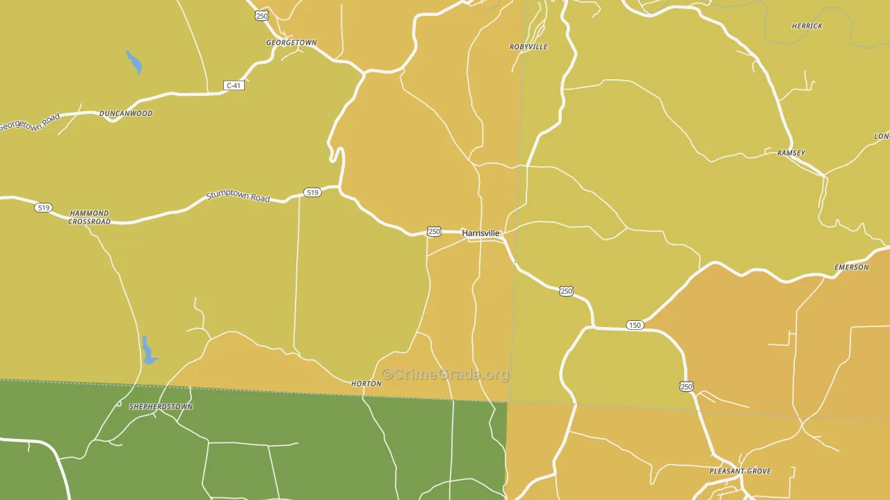 Harrisville, OH Map of Burglary Rates