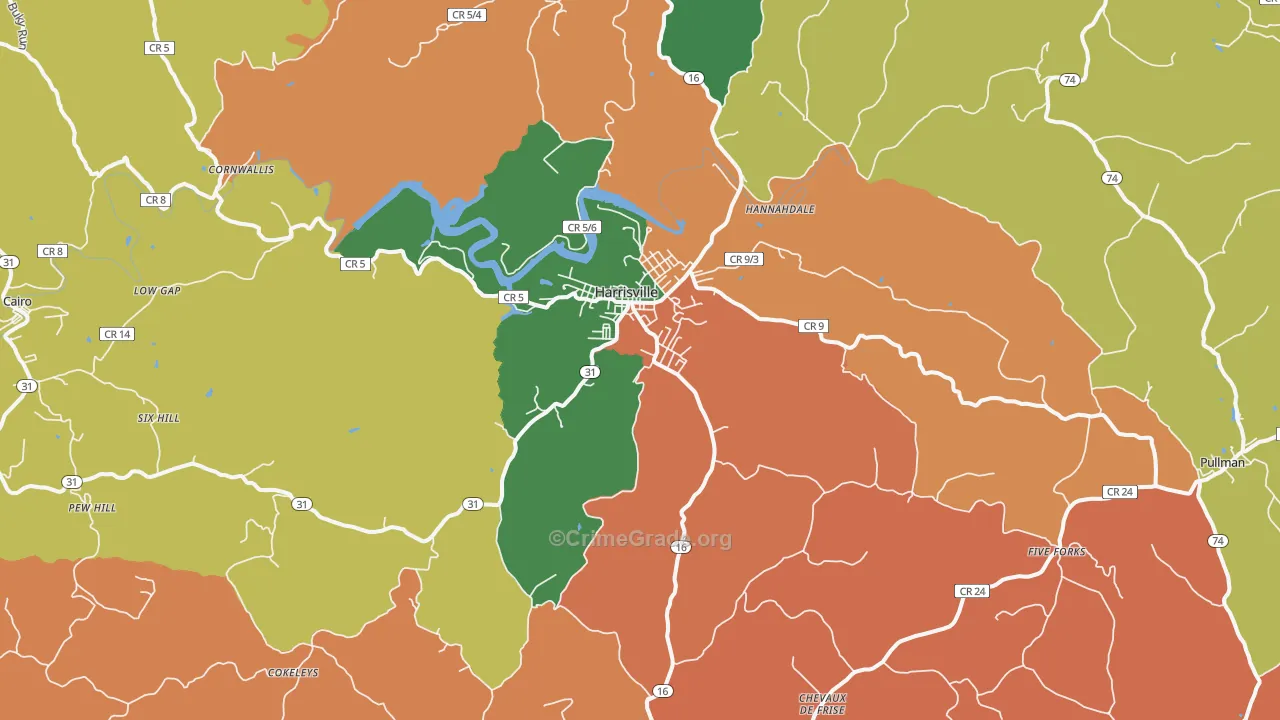 Harrisville, WV Map of Burglary Rates