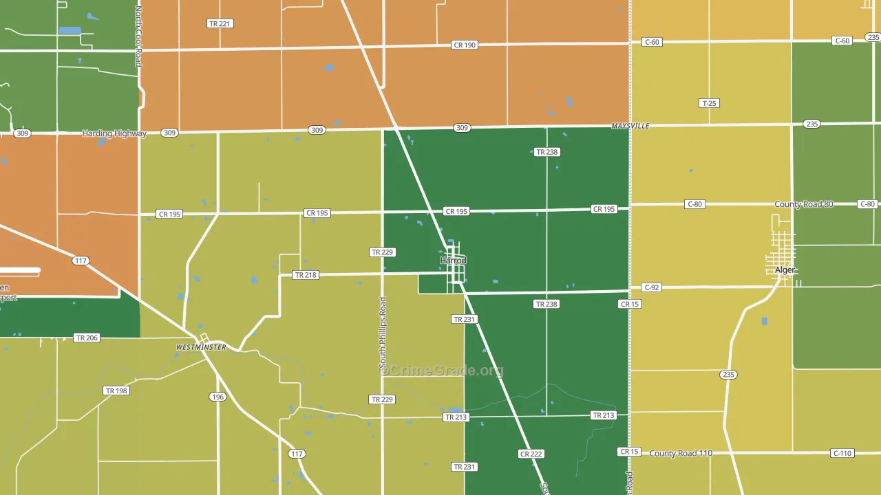 Harrod, OH Map of Burglary Rates