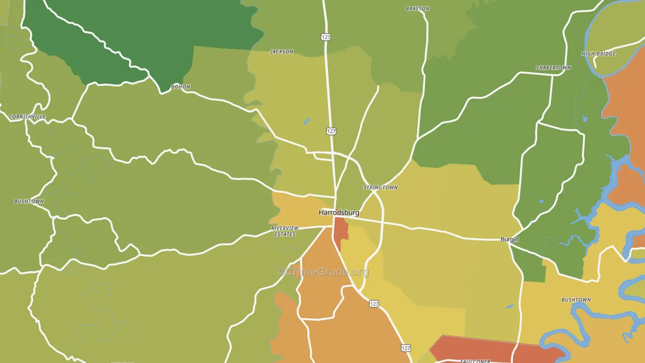 Harrodsburg, KY Map of Burglary Rates