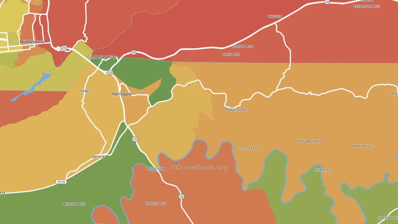 Harrogate, TN Map of Burglary Rates
