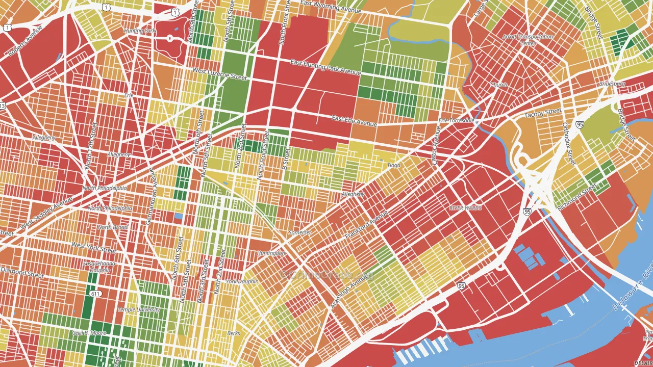 Harrowgate, Philadelphia, PA Map of Burglary Rates