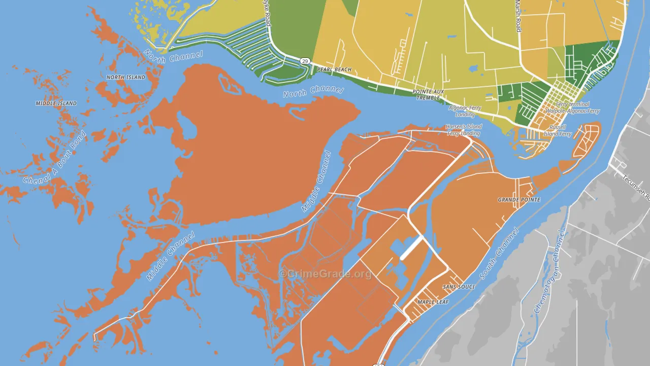Harsens Island, MI Map of Burglary Rates