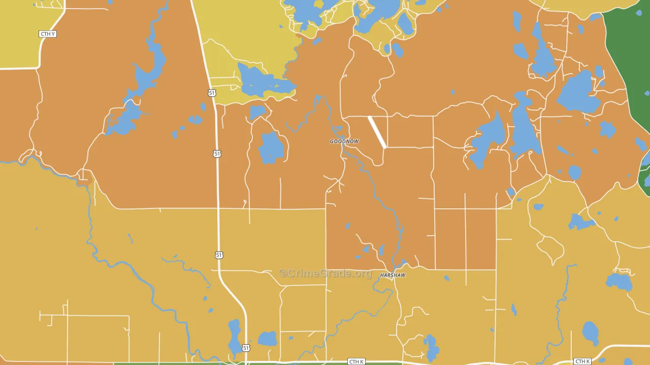 Harshaw, WI Map of Burglary Rates