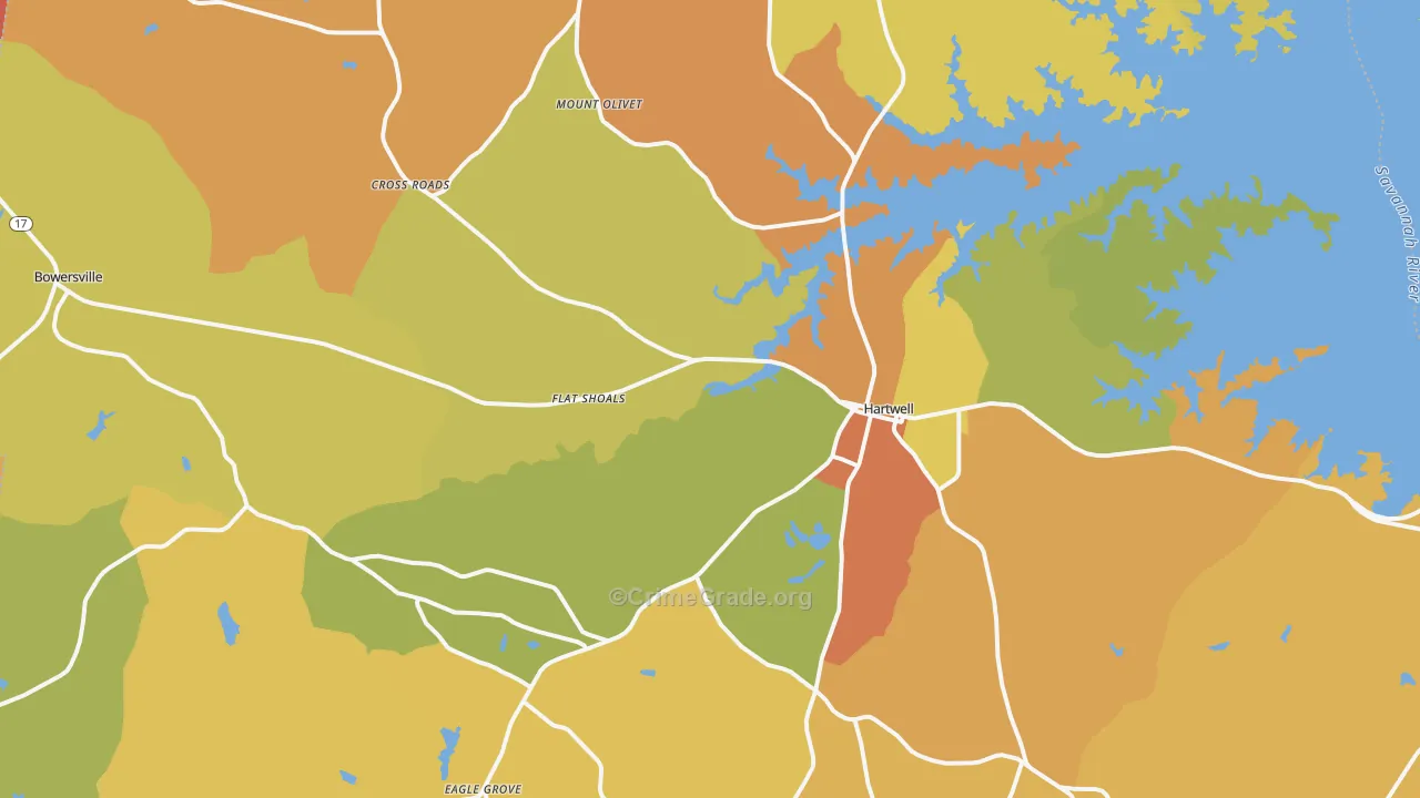 Hart County, GA Map of Burglary Rates