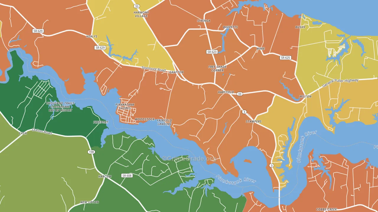 Hartfield, VA Map of Burglary Rates