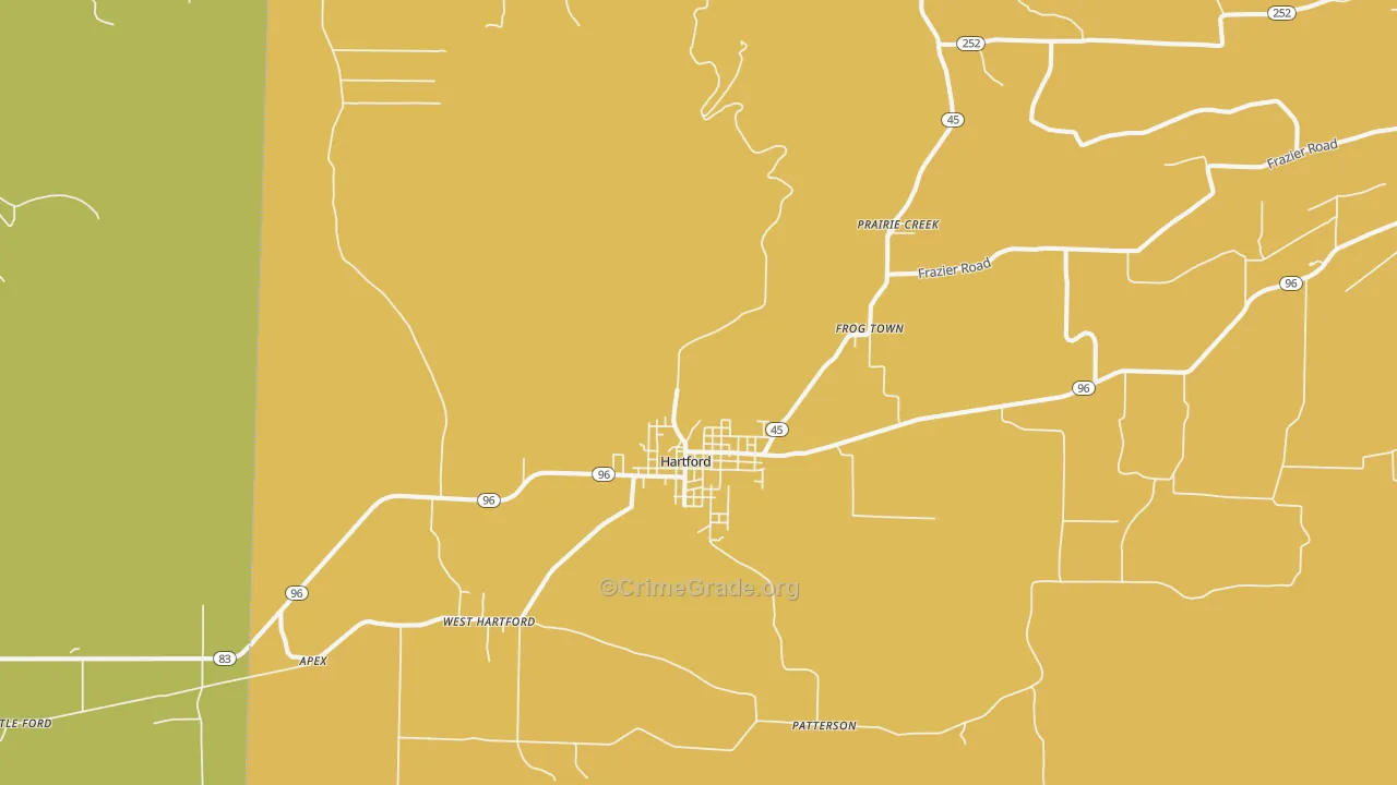 Hartford, AR Map of Burglary Rates