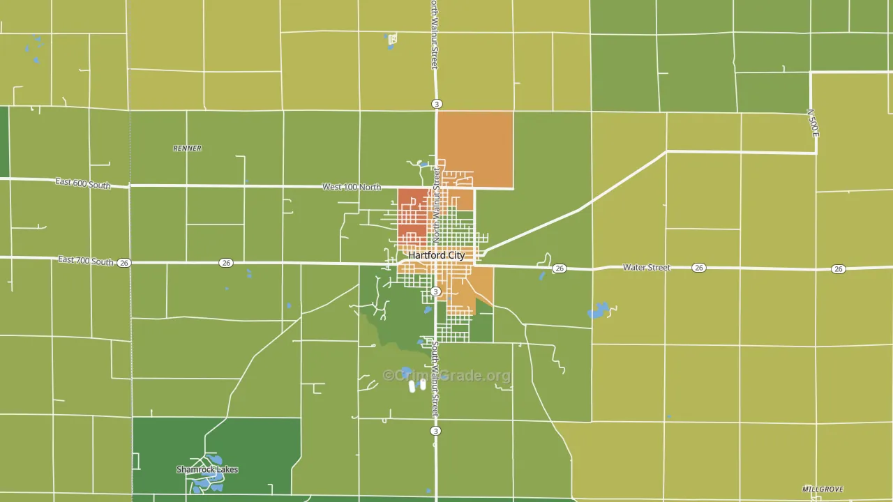 Hartford City, IN Map of Burglary Rates