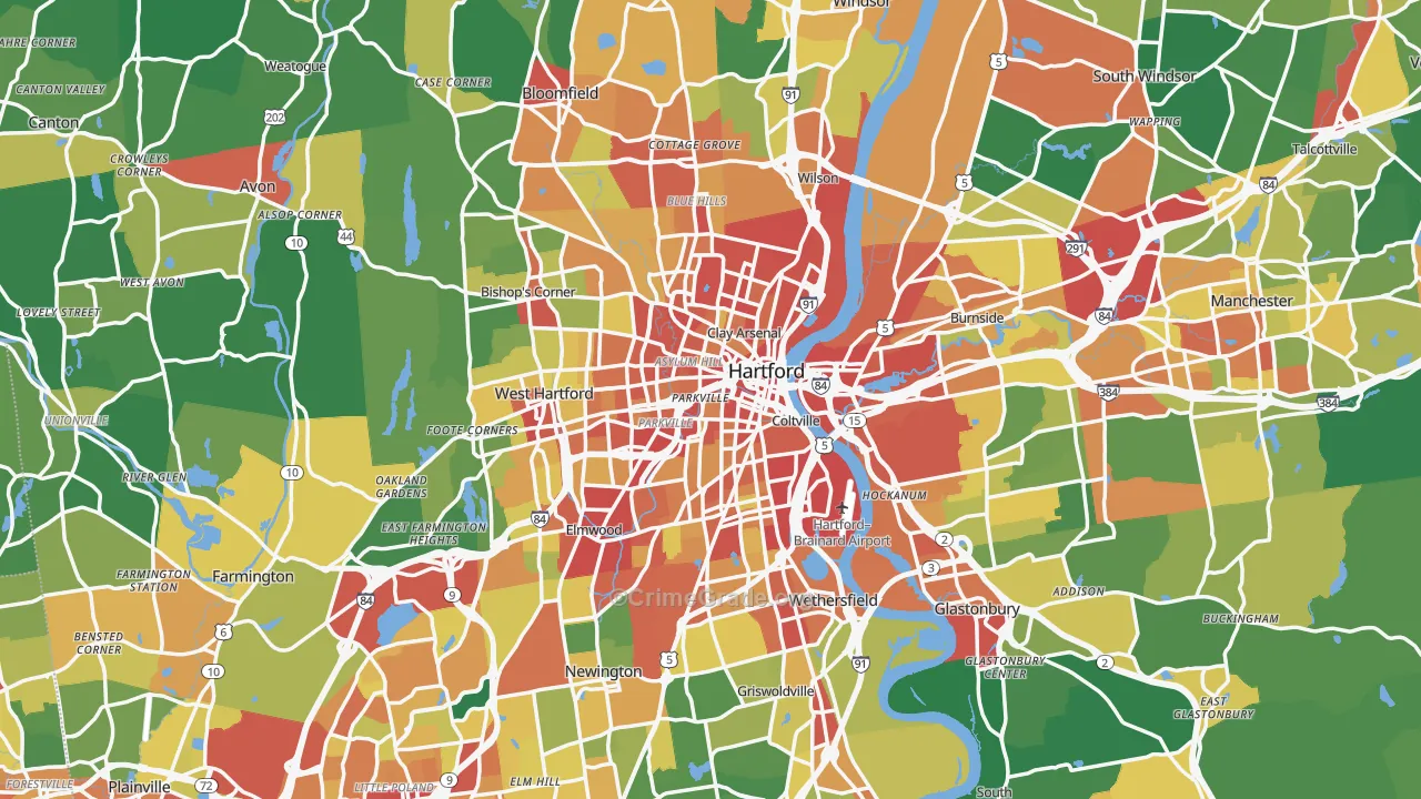 Hartford, CT Map of Burglary Rates