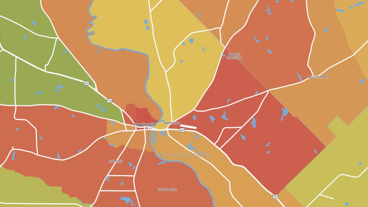 Hartford, GA Map of Burglary Rates