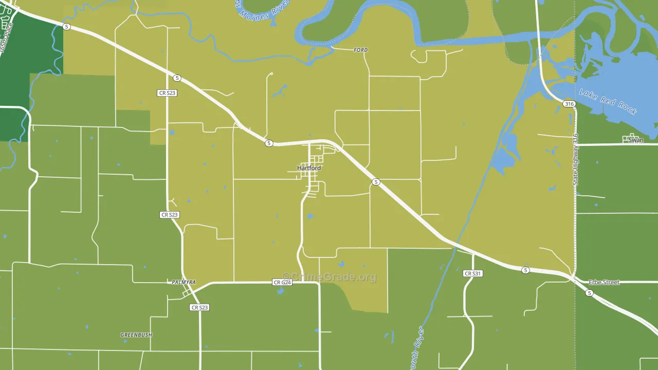 Hartford, IA Map of Burglary Rates