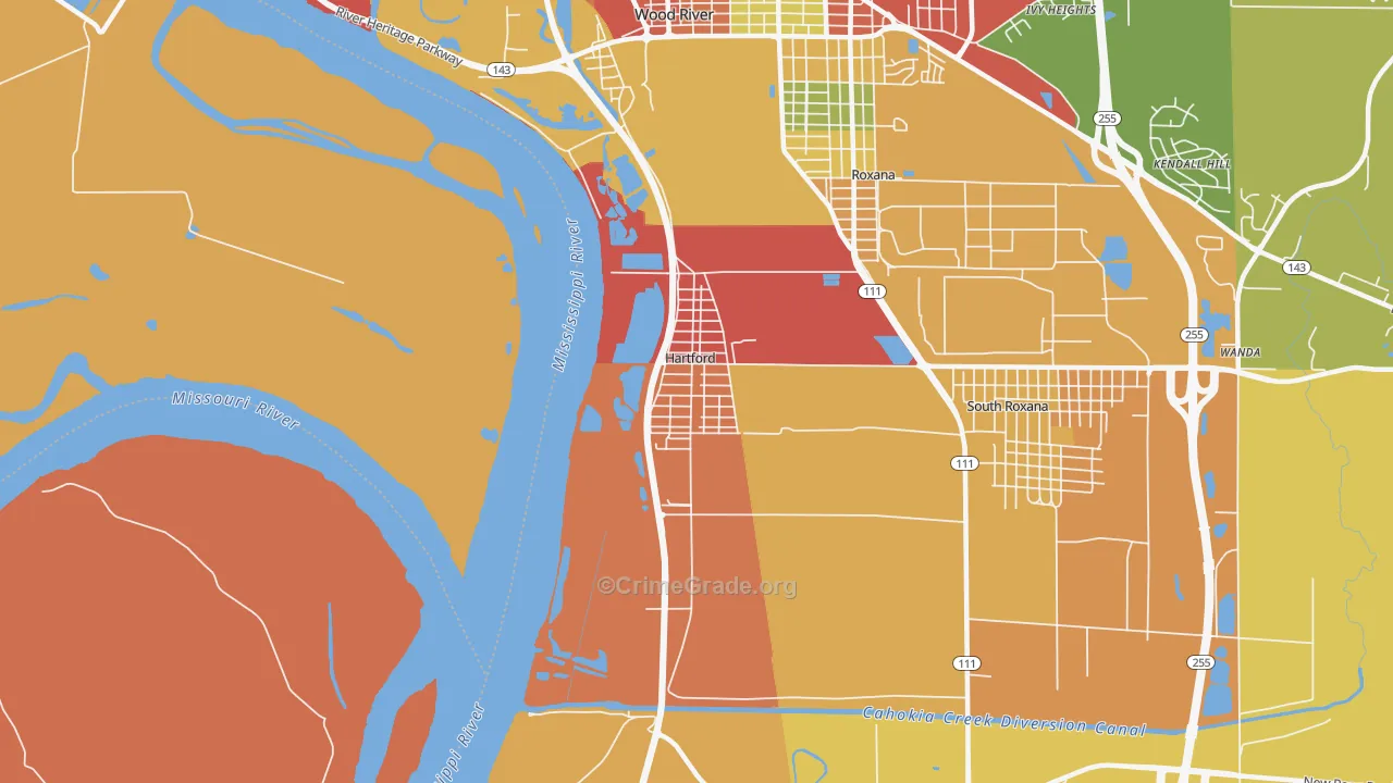 Hartford, IL Map of Burglary Rates