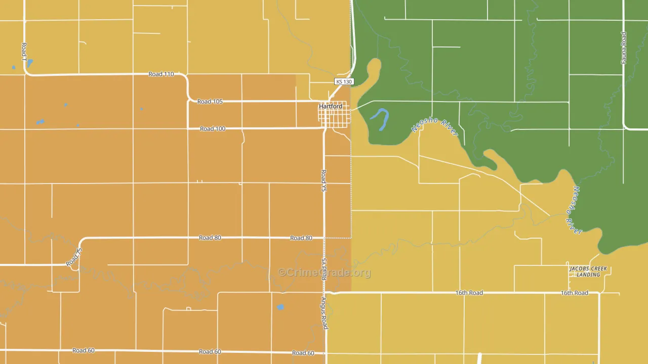Hartford, KS Map of Burglary Rates