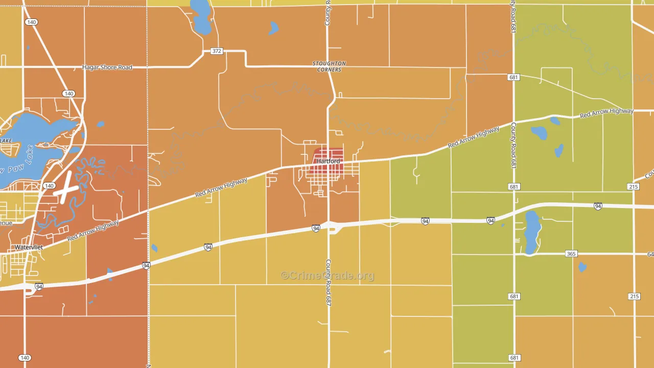 Hartford, MI Map of Burglary Rates