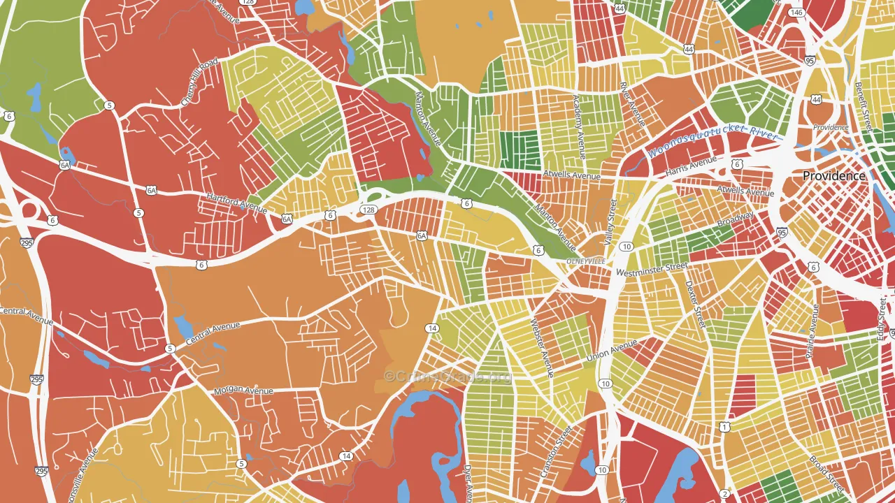 Hartford, Providence, RI Map of Burglary Rates