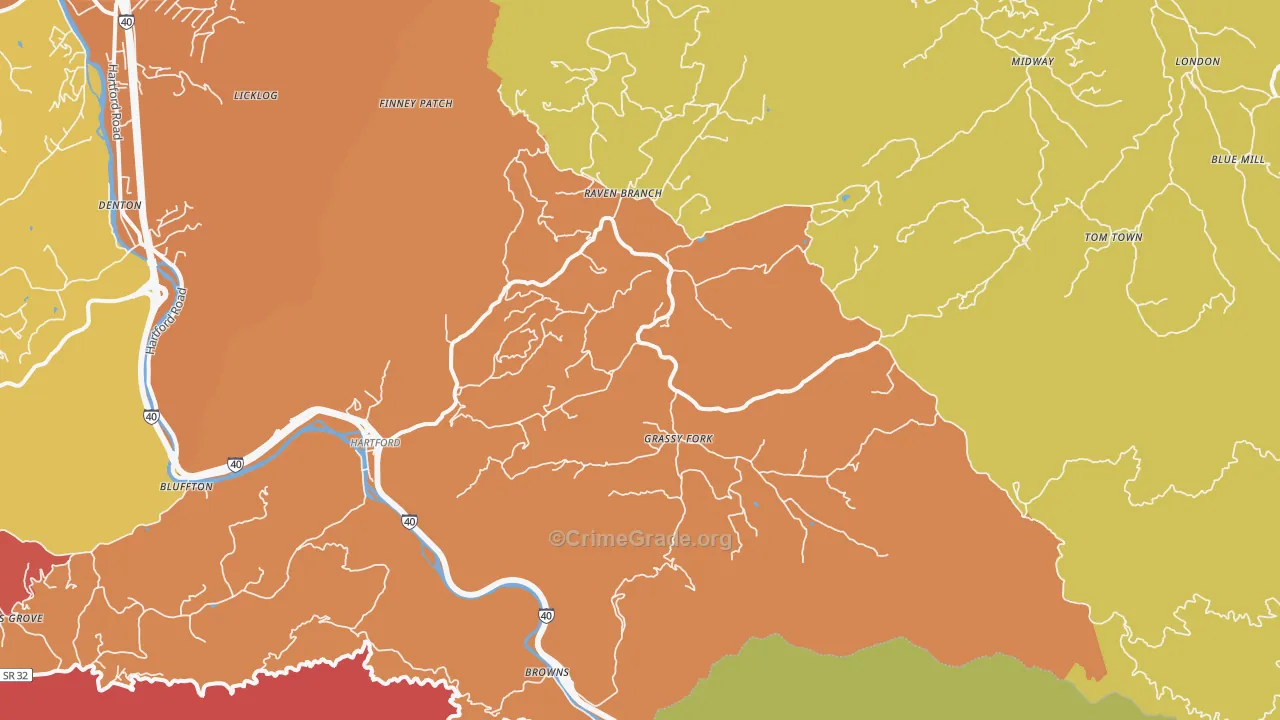 Hartford, TN Map of Burglary Rates