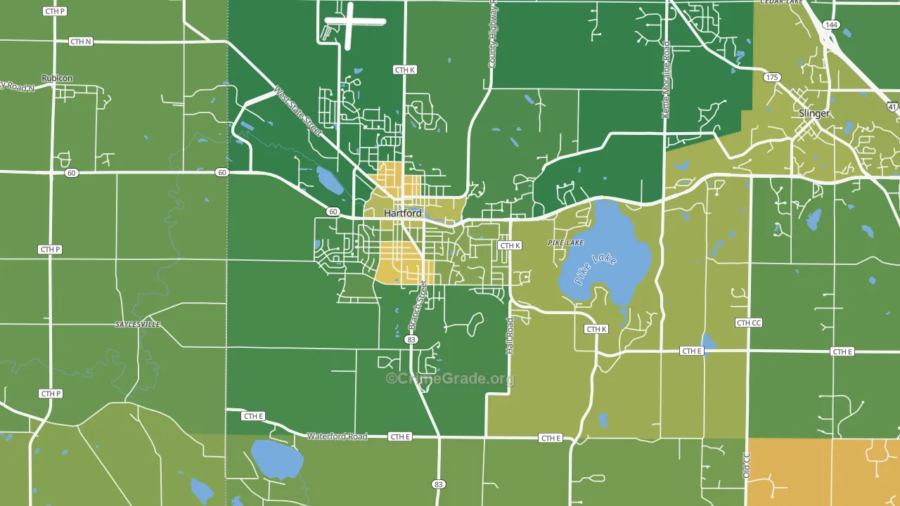 Hartford, WI Map of Burglary Rates
