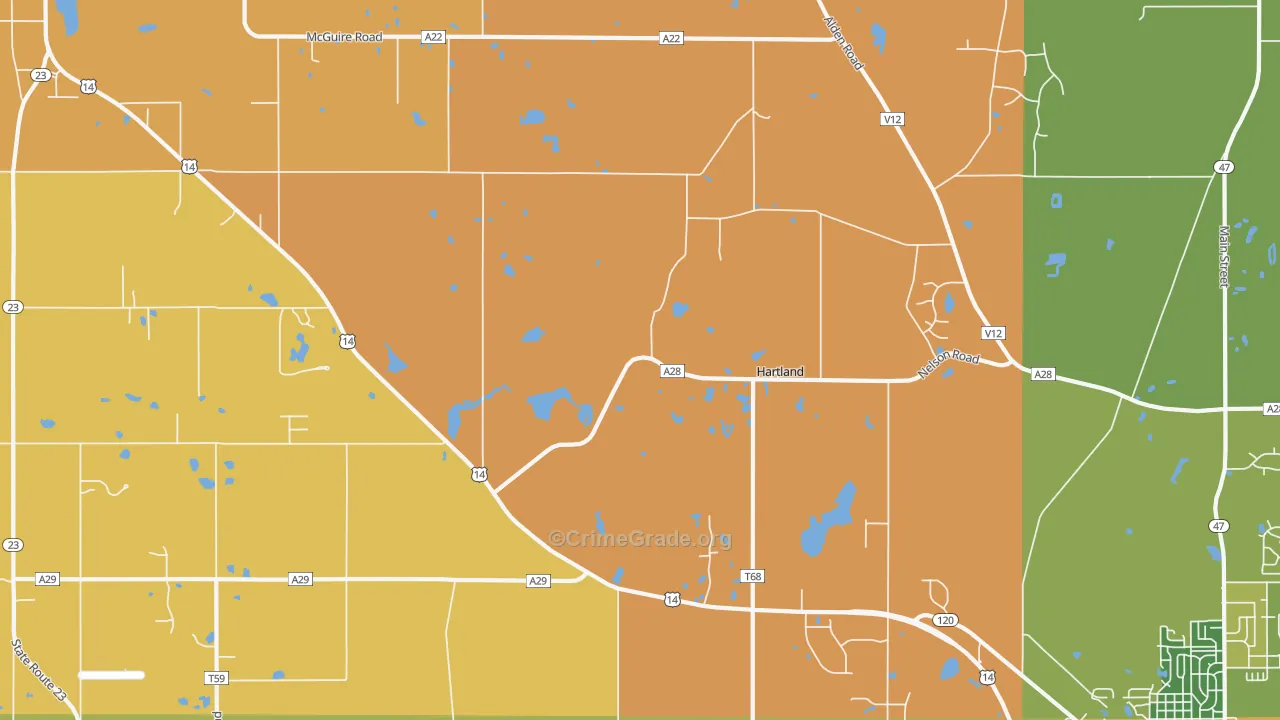 Hartland, IL Map of Burglary Rates