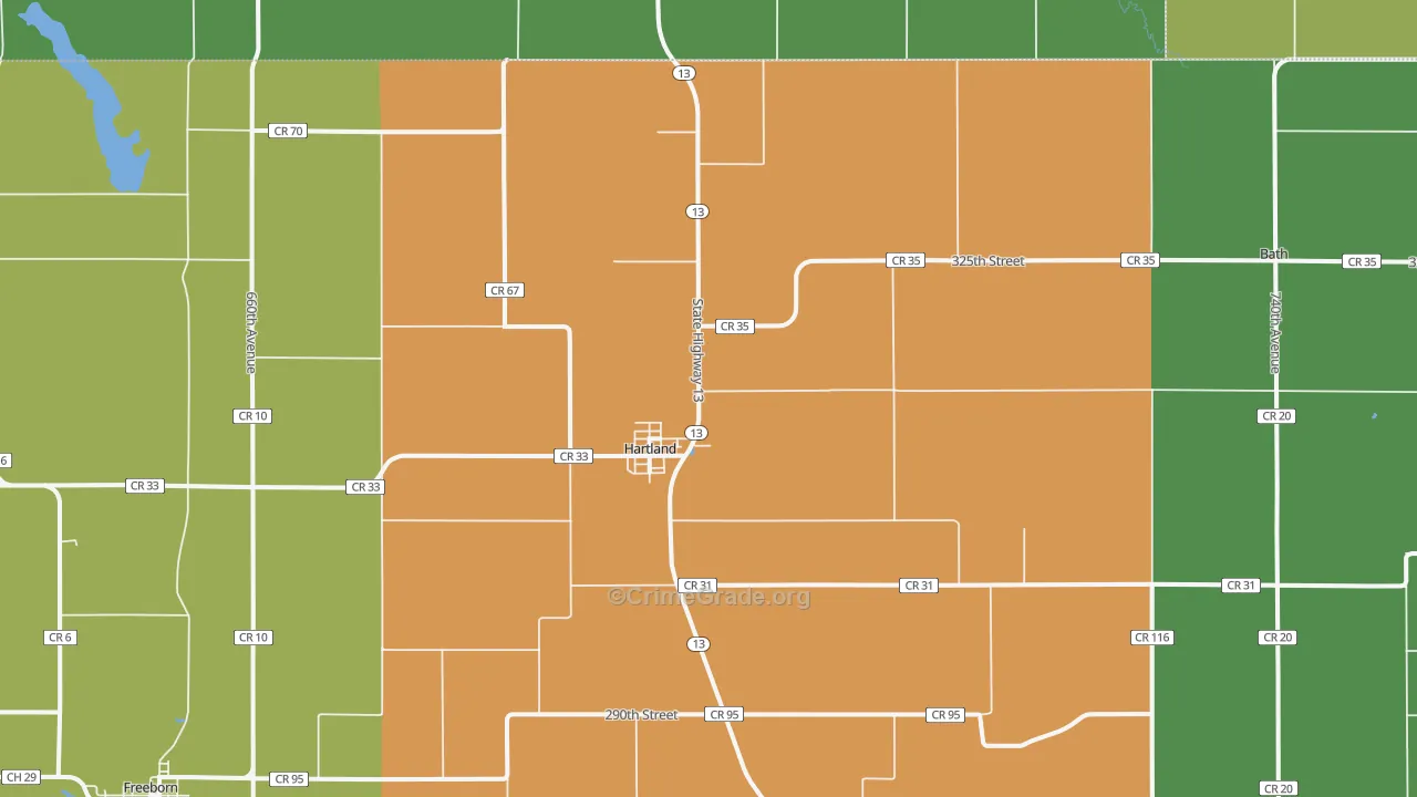 Hartland, MN Map of Burglary Rates