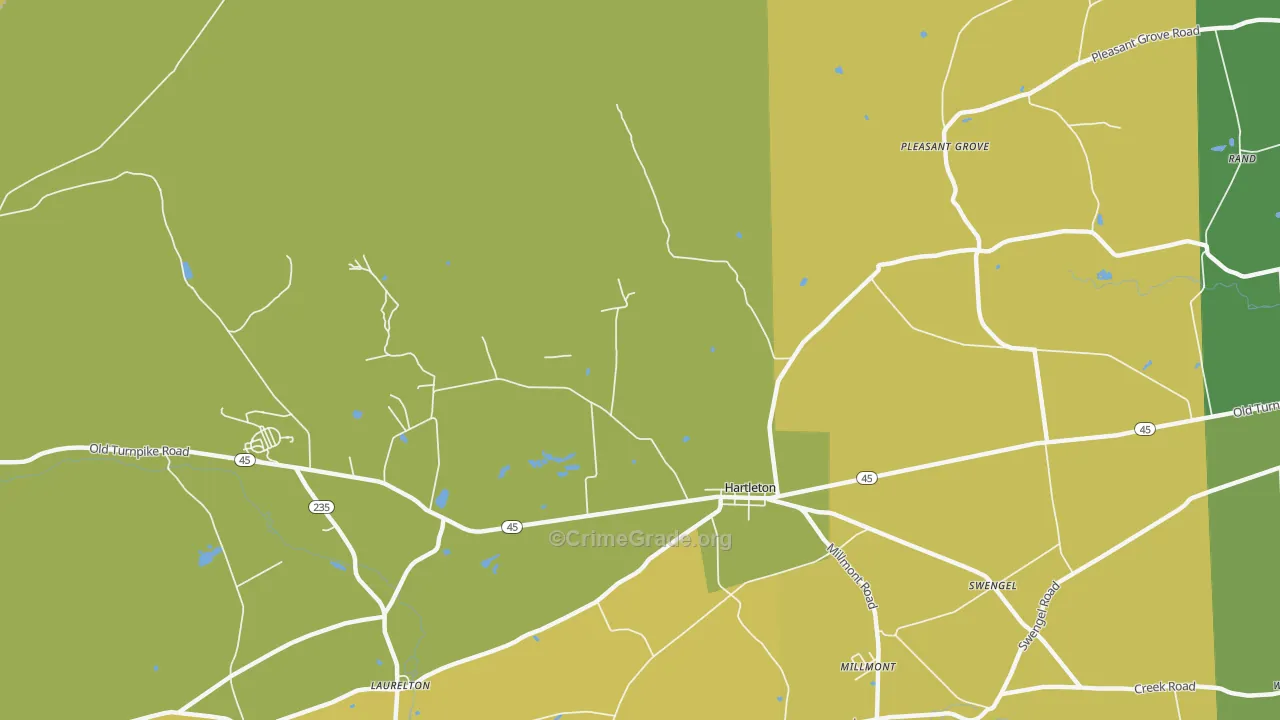 Hartleton, PA Map of Burglary Rates
