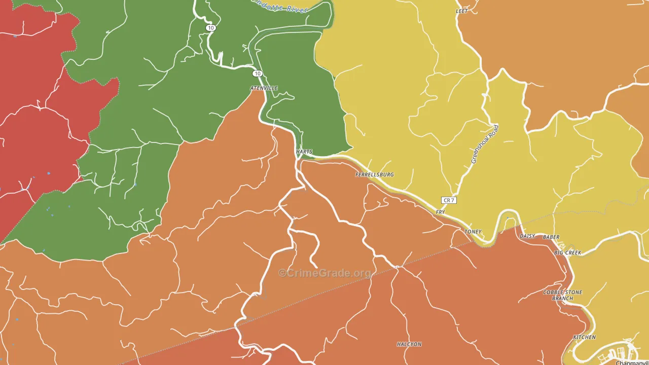 Harts, WV Map of Burglary Rates