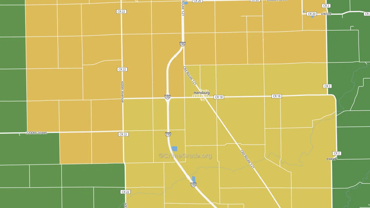 Hartsburg, IL Map of Burglary Rates