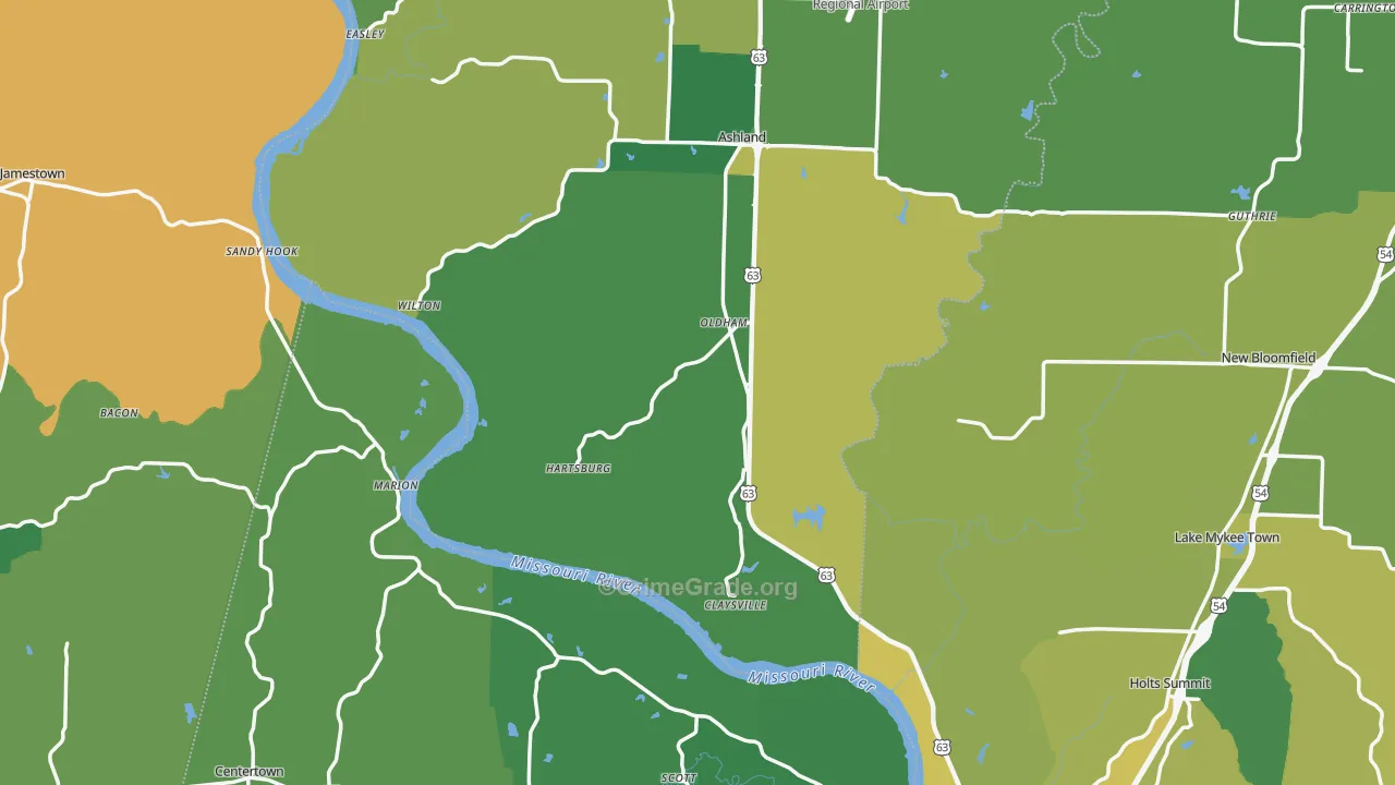 Hartsburg, MO Map of Burglary Rates