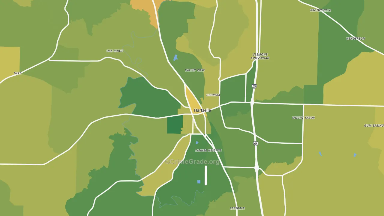 Hartselle, AL Map of Burglary Rates