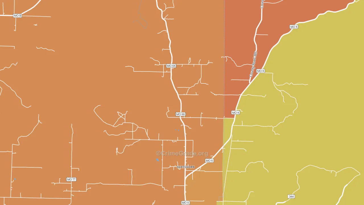 Hartshorn, MO Map of Burglary Rates