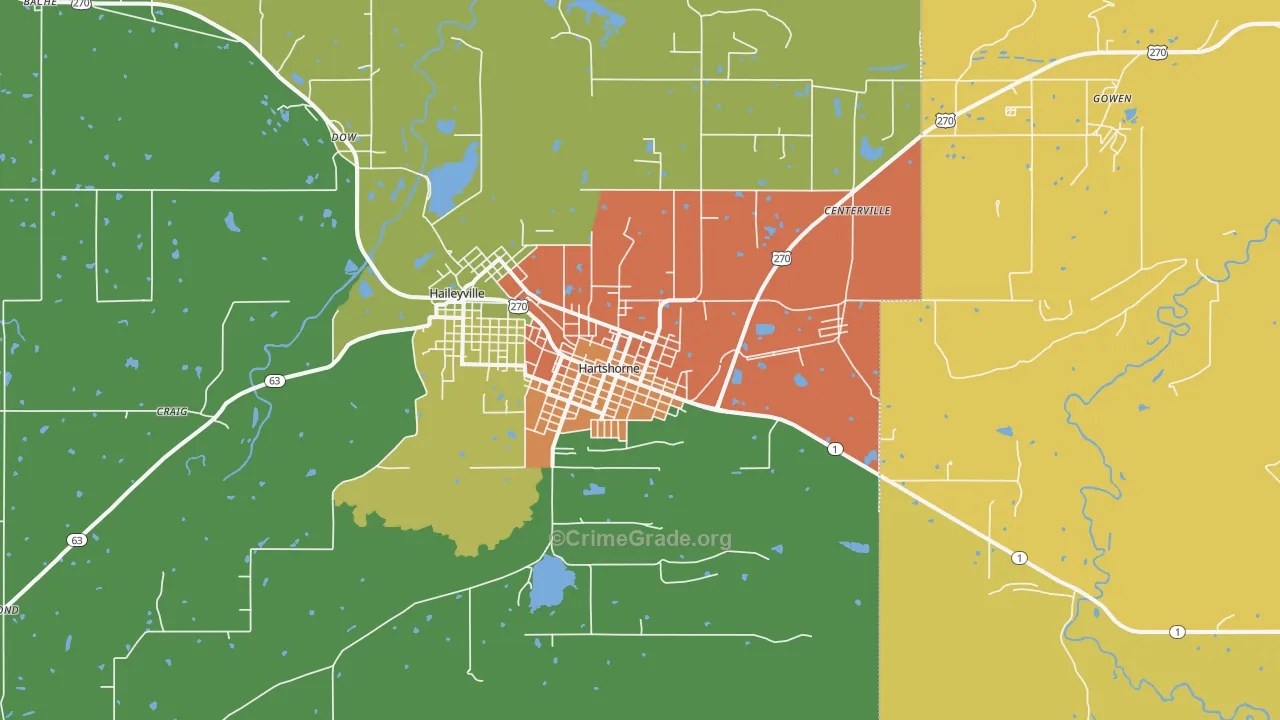 Hartshorne, OK Map of Burglary Rates