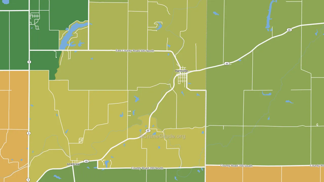 Hartsville, IN Map of Burglary Rates
