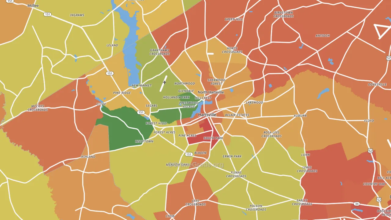 Hartsville, SC Map of Burglary Rates