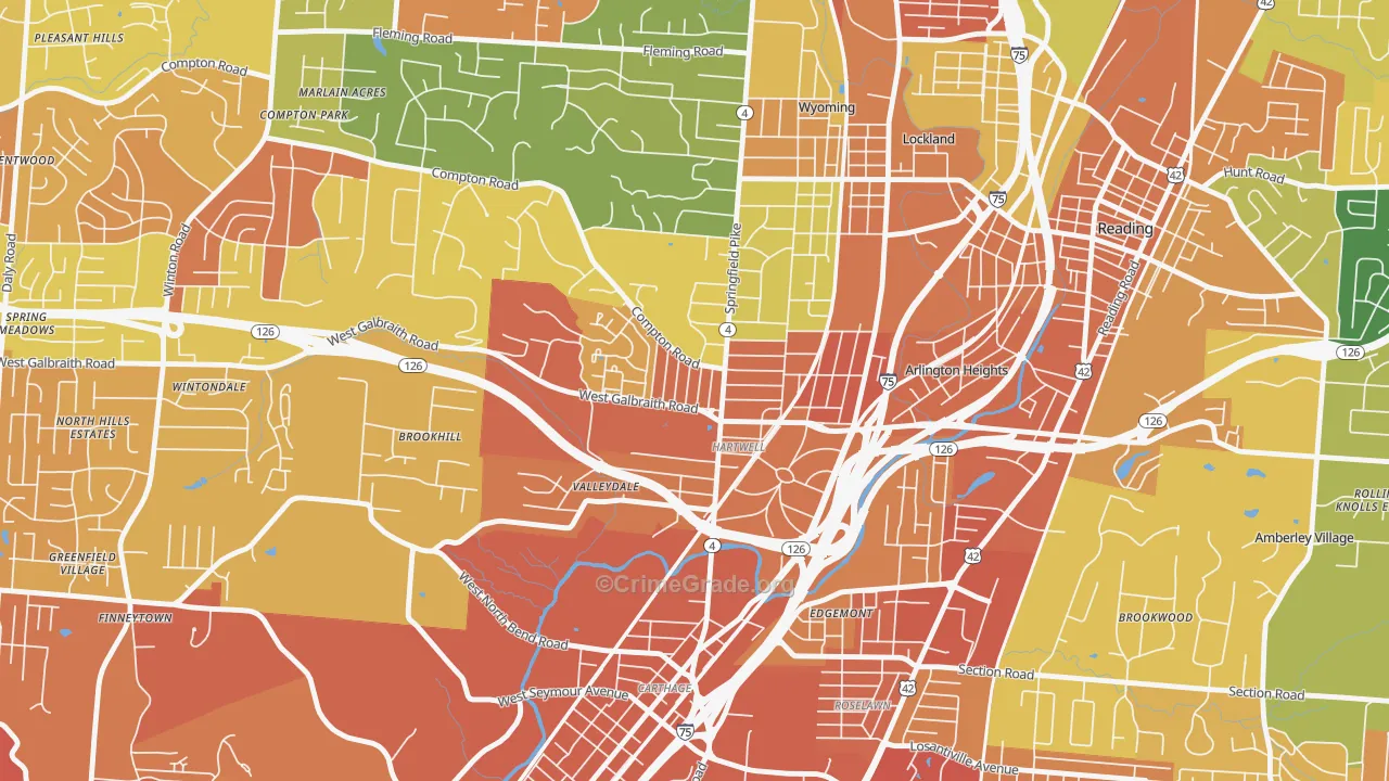 Hartwell, Cincinnati, OH Map of Burglary Rates