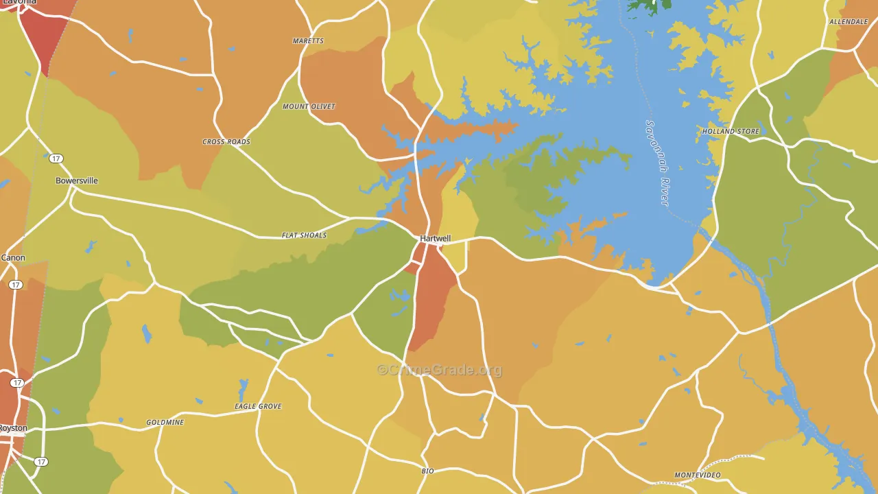 Hartwell, GA Map of Burglary Rates