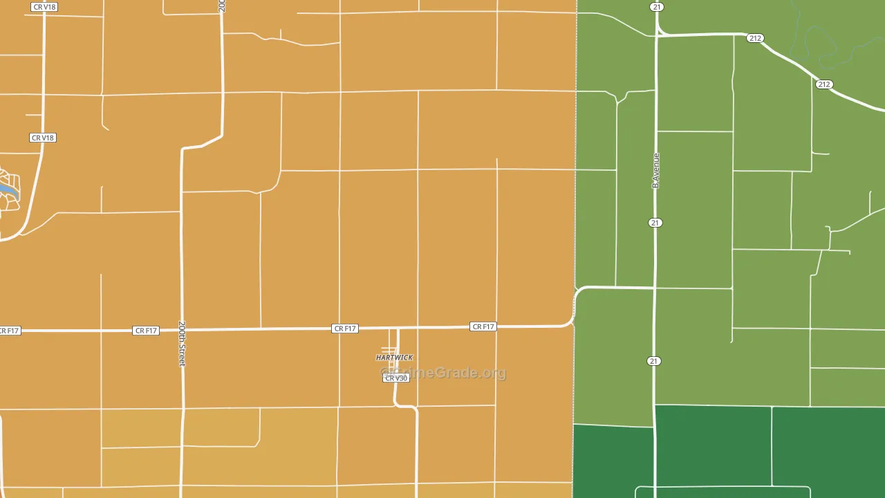 Hartwick, IA Map of Burglary Rates