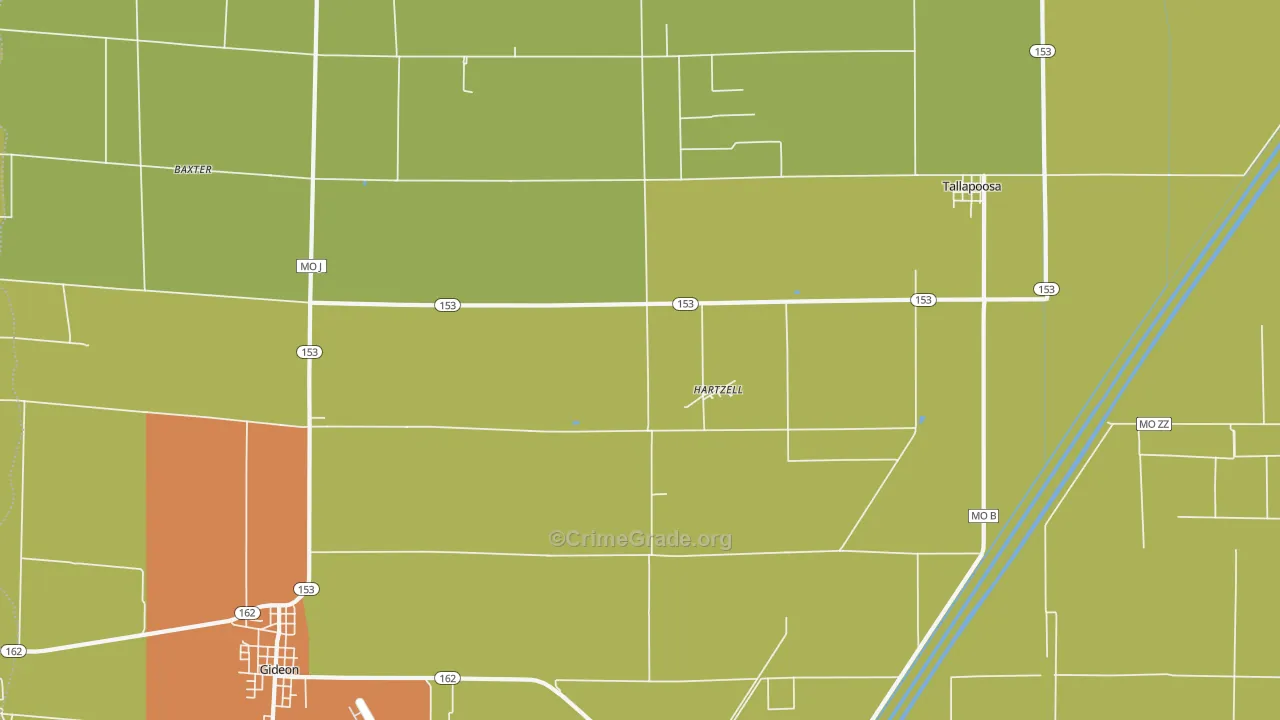 Hartzell, MO Map of Burglary Rates
