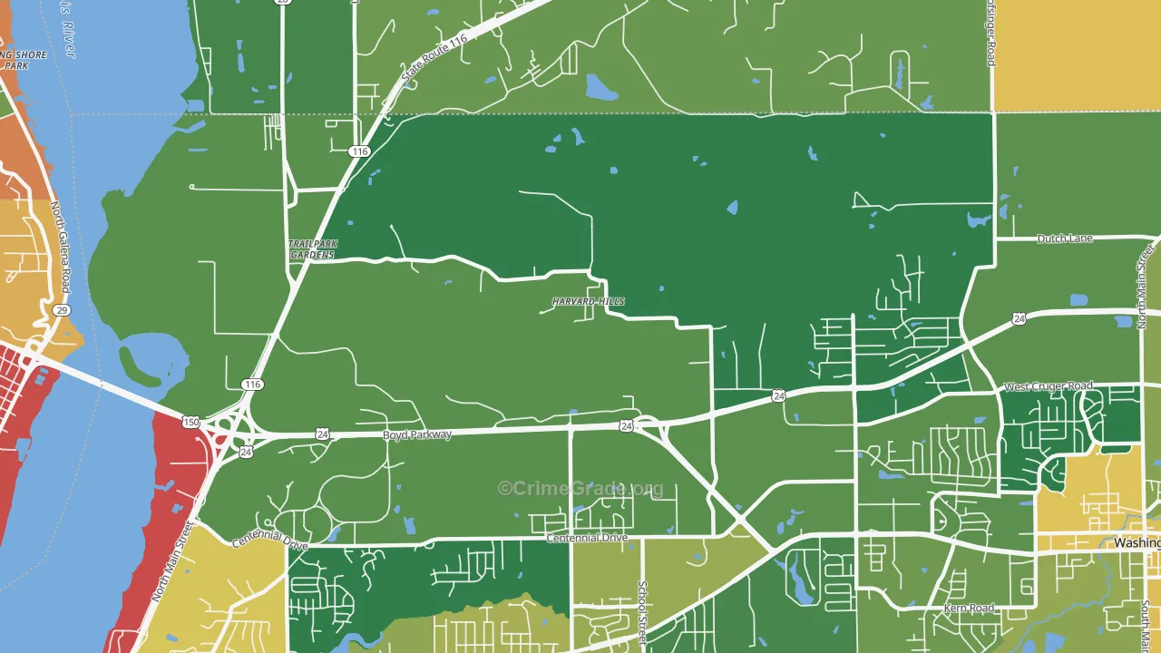 Harvard Hills, IL Map of Burglary Rates